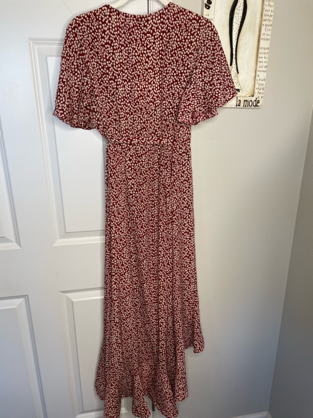 Polly 8 Red Floral Wrap Midi Dress NWT Ruffle Hem Short Sleeve Cottagecore - Picture 3 of 7